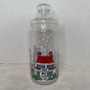 Vintage‎ 90's Dunkin Donuts Glass Coffee Treat Jar w Lid  Christmas Winter